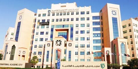 The front of the Curtin Dubai campus building