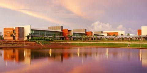 The sun setting over the Curtin Malaysia campus