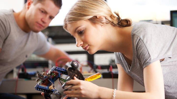 Student working on a robotics project