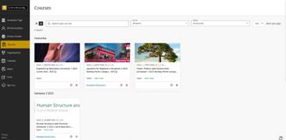 Screenshot of Blackboard courses page.