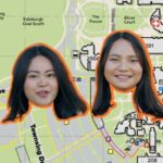 Devna and Celena's heads are superimposed on a map of the Curtin Perth campus.