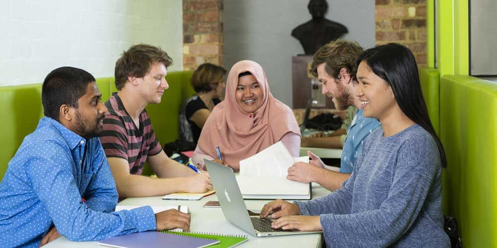 Group of engineering students studying together at the Curtin Kalgoorlie library