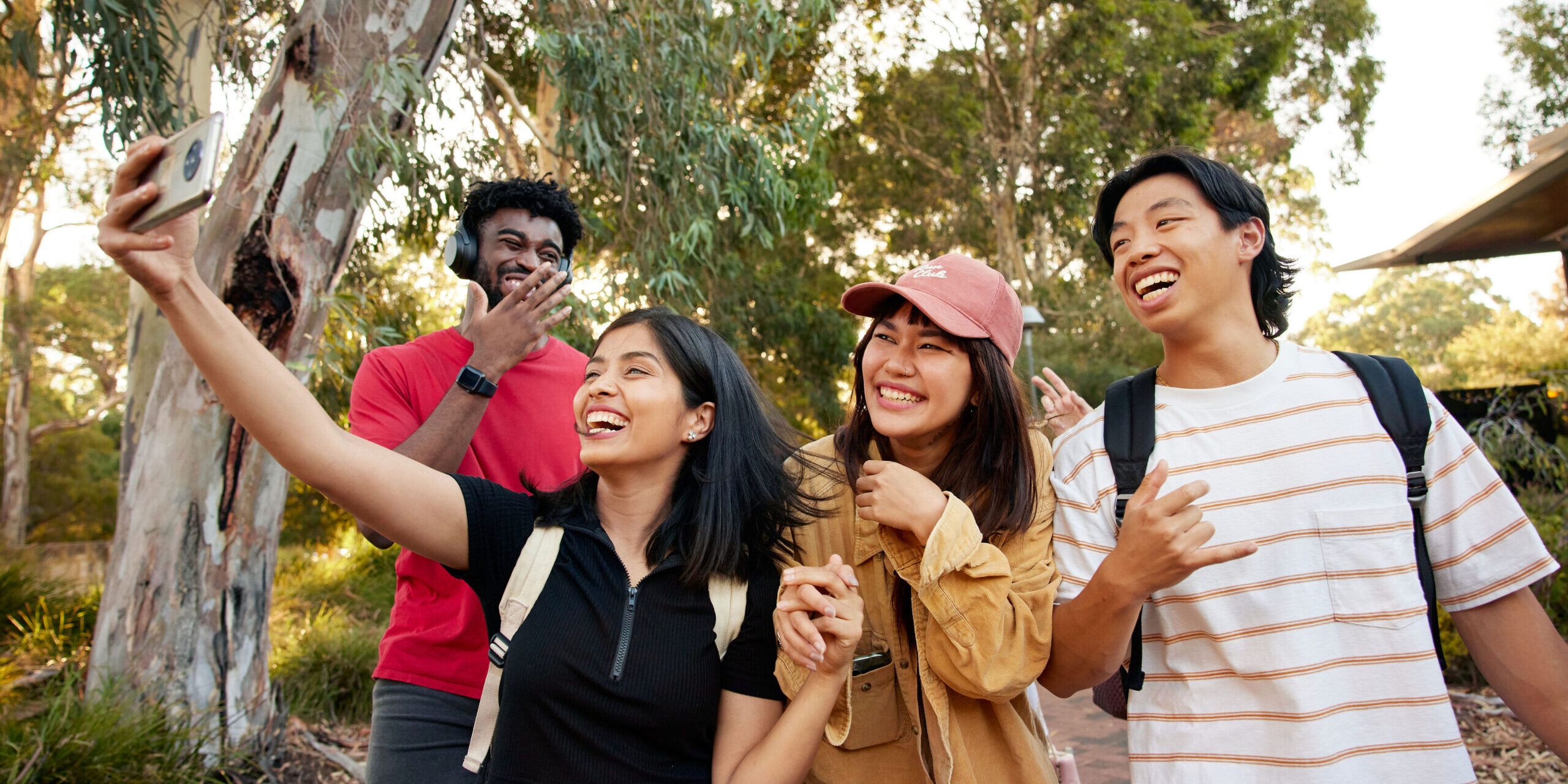 Students taking a selfie at Curtin Perth - play video