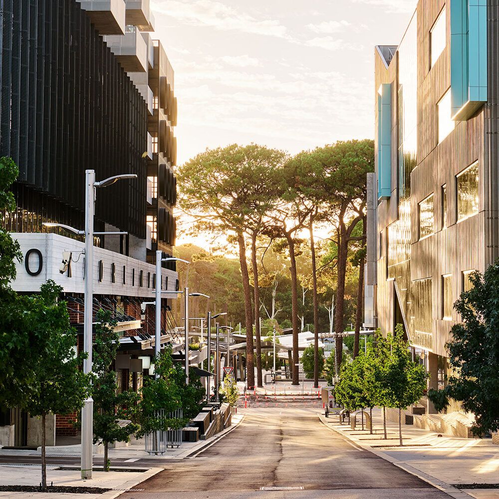 Exterior of Curtin Perth with trees