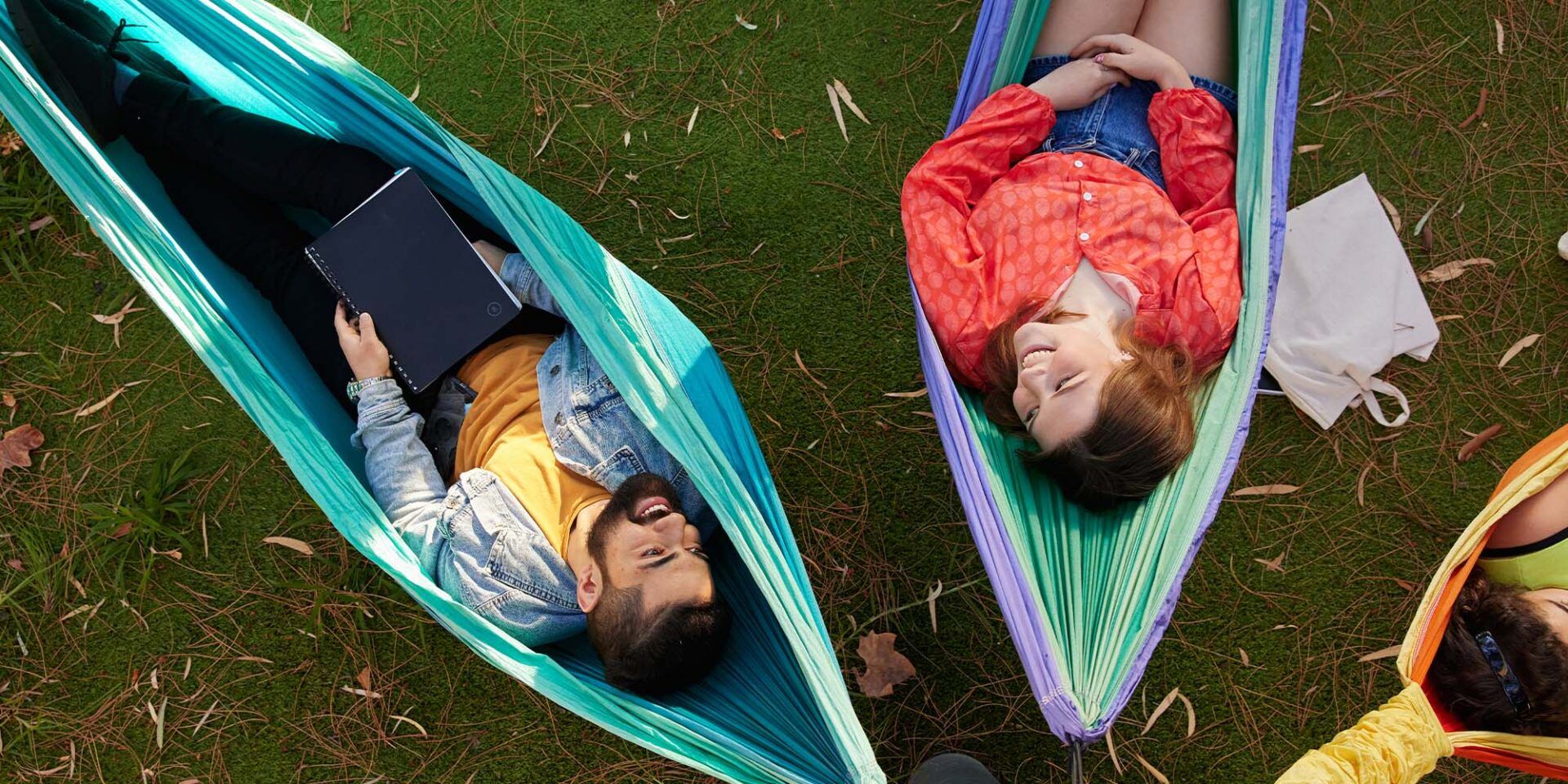 Students in hammocks at Curtin Perth - play video