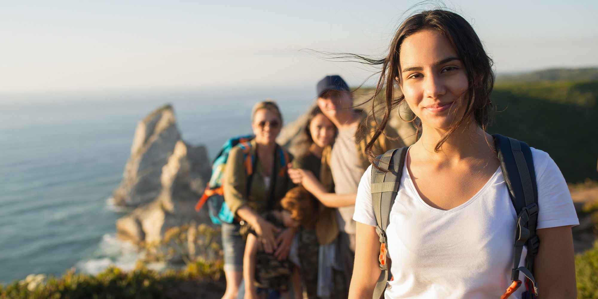 Student and Parents on hike