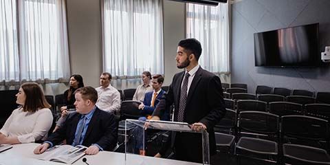 Male Curtin law student in the courtroom