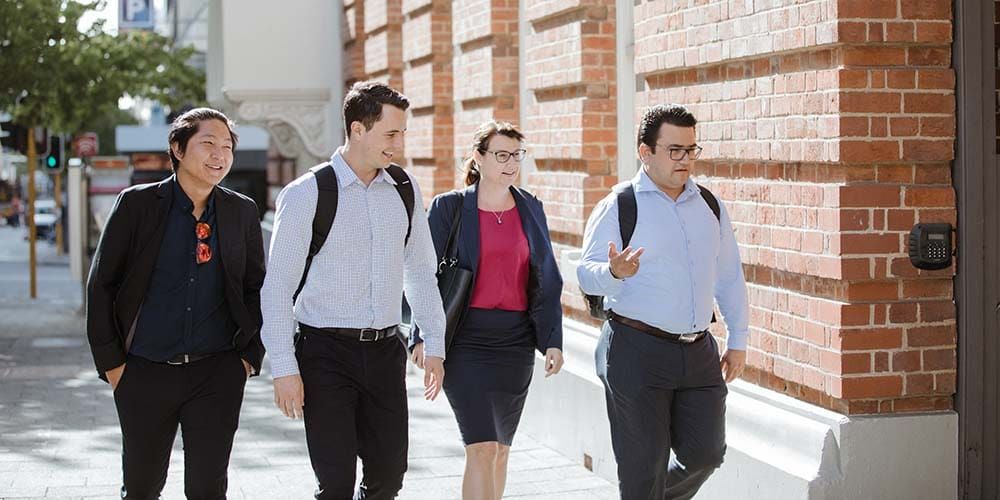 Curtin MBA students walking on St George's Terrace